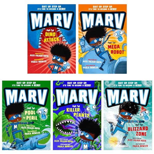 Marv Collection by Alex Falase-Koya 5 Books Set  (Marv and the Dino Attack, Marv and the Mega Robot, Marv and the Pool of Peril, Marv and the Killer Plants & Marv and the Blizzard Zone)