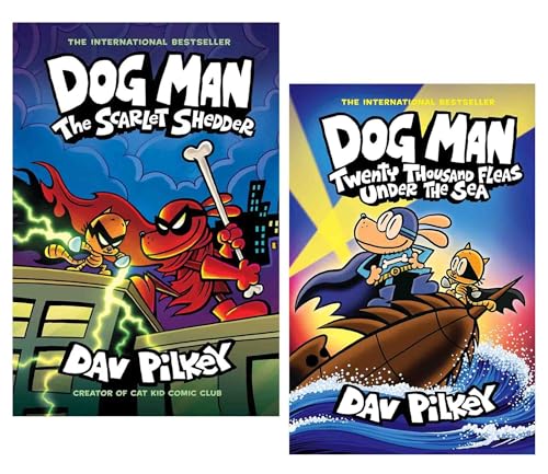 Dog Man Series by Dav Pilkey 2 Books Collection Set: Book No. 11 and 12 (Twenty Thousand Fleas Under the Sea and The Scarlet Shedder [Hardback])