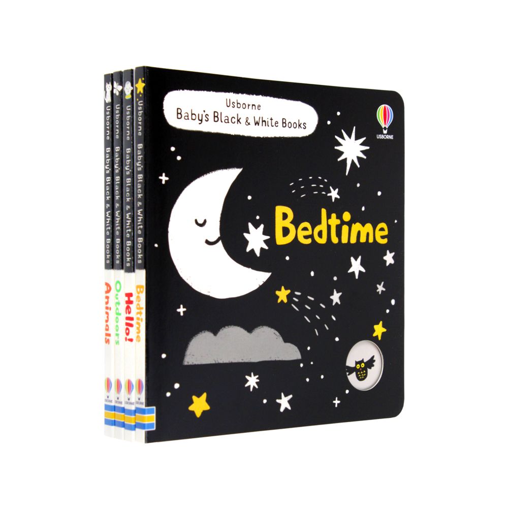 Usborne Baby's Very First Black and White 4 Books Set (Animals, Hello!, Outdoors, Bedtime)