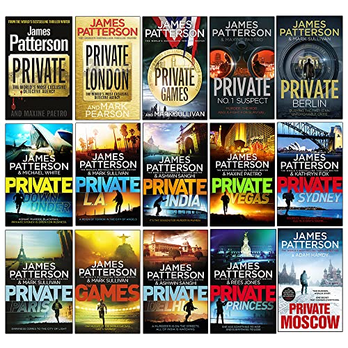 James Patterson Private Series 1-15 Books Collection Set (Private, London, Games, No. 1 Suspect, Berlin, Down Under, Private L. A., India, Vegas, Sydney, Paris, The Games, Delhi, Princess & Moscow)