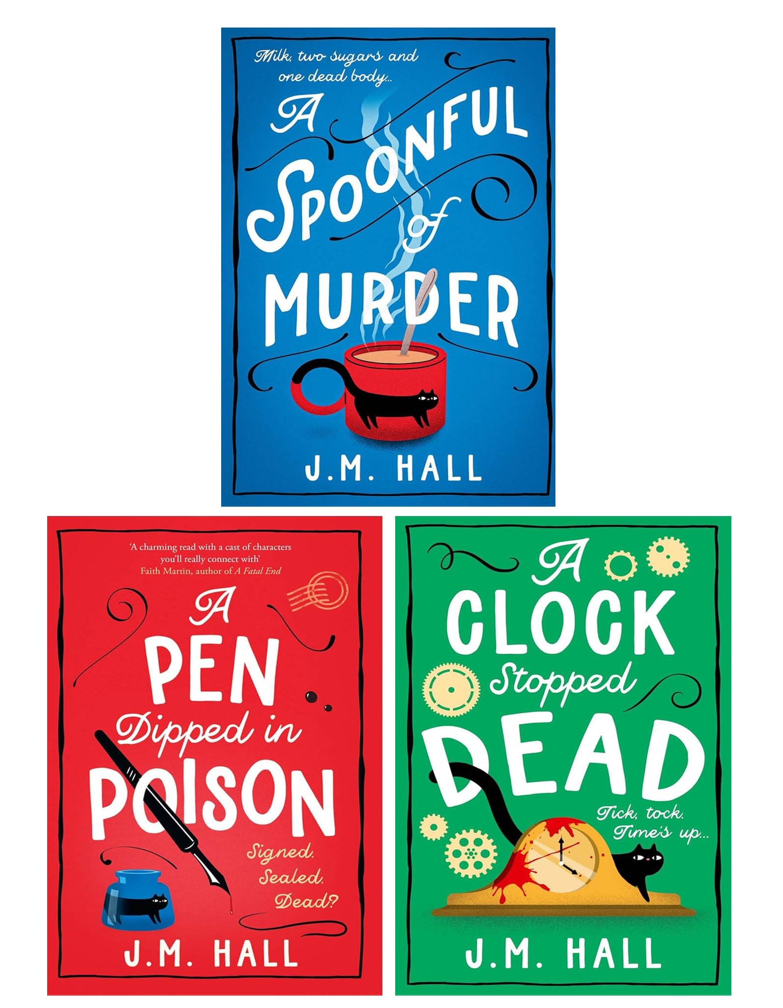 J.M. Hall 3 Books Collection Set | Murder Mysteries, Crime Thrillers & Suspense | A Spoonful of Murder, A Pen Dipped in Poison & A Clock Stopped Dead