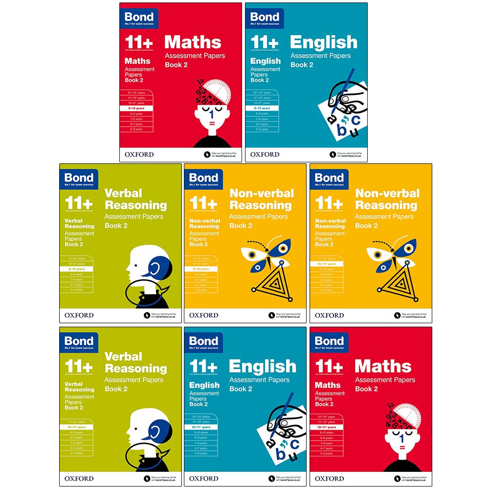 Bond 11+:Assessment Papers Book 2 Year 9-11 Bundle -8 Books Collection Set :English, Maths, Non-verbal Reasoning, Verbal Reasoning