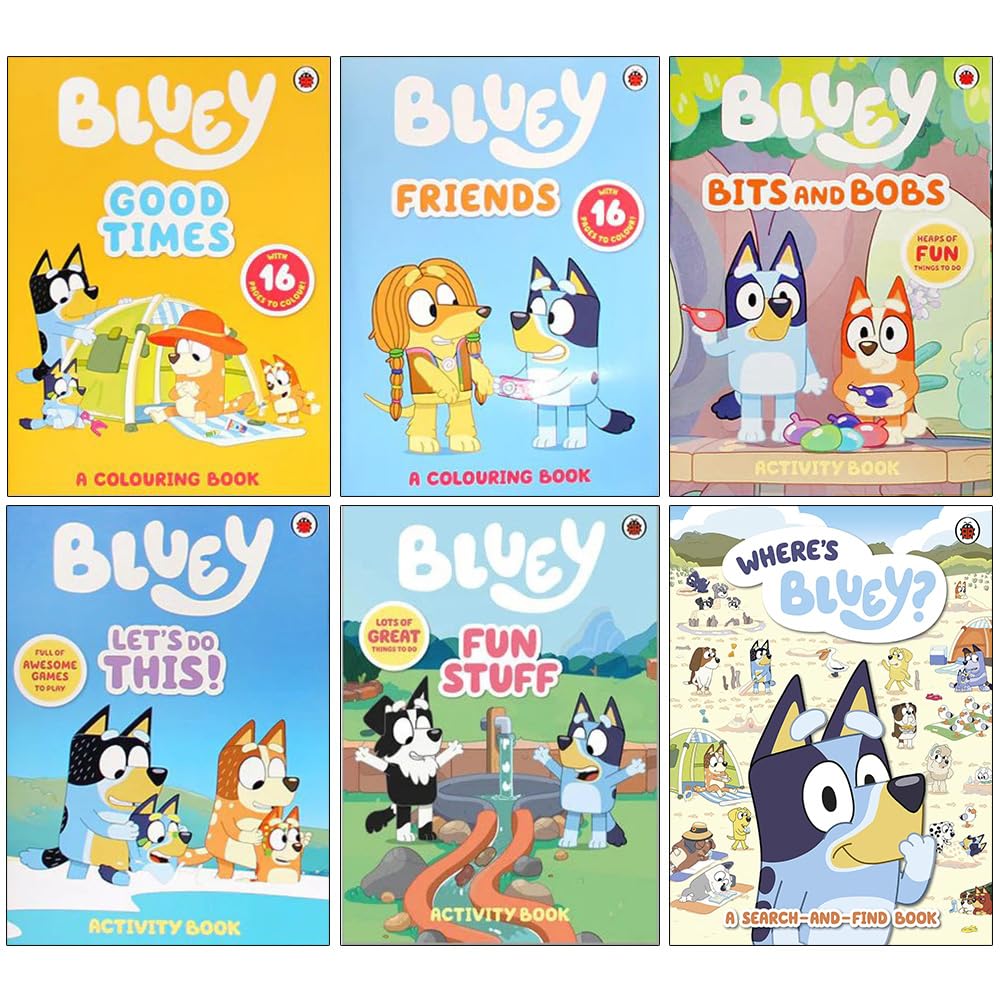 Explore the fun world of Bluey with this 6 books collection of activity books perfect for kids 3+ years. Endless fun and creativity await!