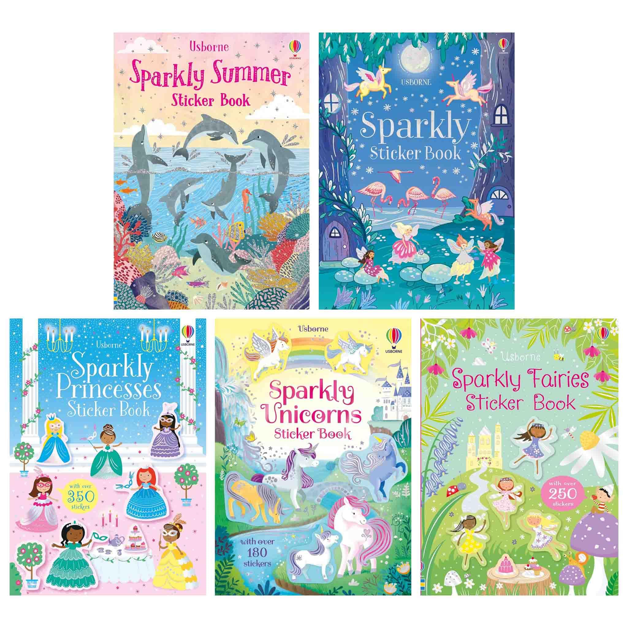 Usborne Sparkly Stickers 5 Books Collection Set (Sparkly Summer, Fairies, Unicorns, Princesses and Sparkly Sticker)