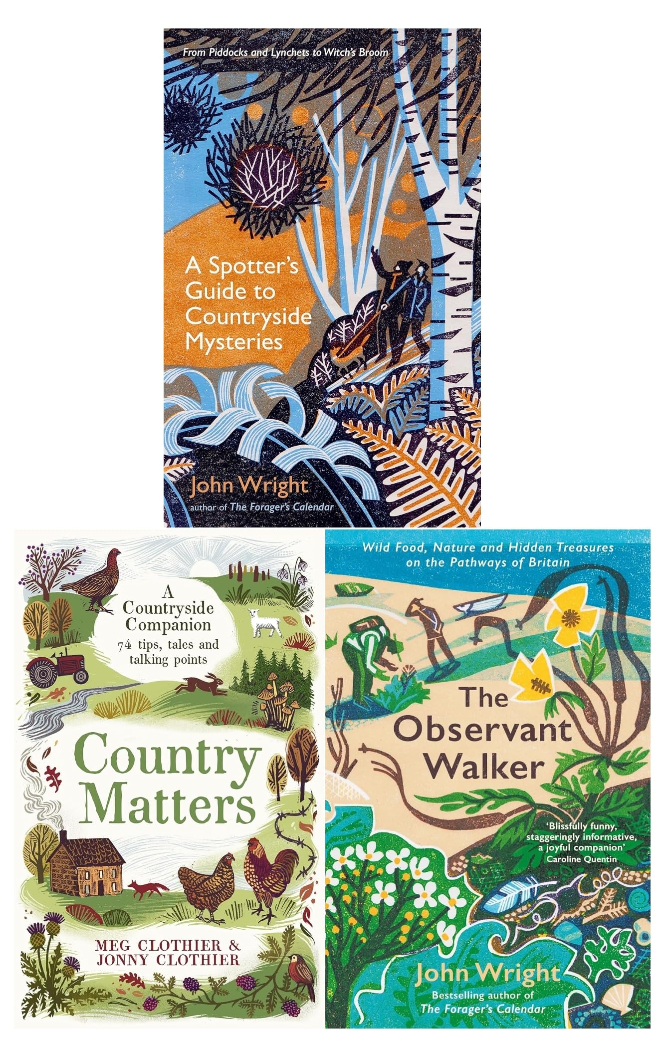 Countryside 3 Books Collection Set by John Wright, Meg Clothier, Jonny Clothier (Spotter's Guide to Countryside Mysteries, Country Matters, The Observant Walker)