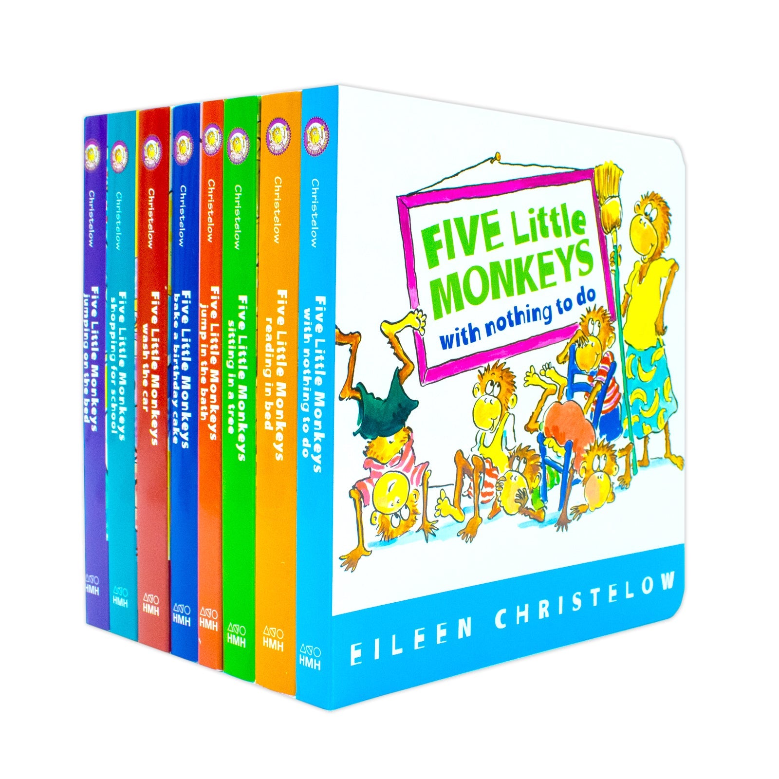 Five Little Monkeys Adventures 8 Books Collection Box Set By Eileen Christelow (Jumping on the Bed, Shopping for School,Wash the Car,Bake a Birthday Cake, Jump in the Bath,Sitting in a Tree & More)