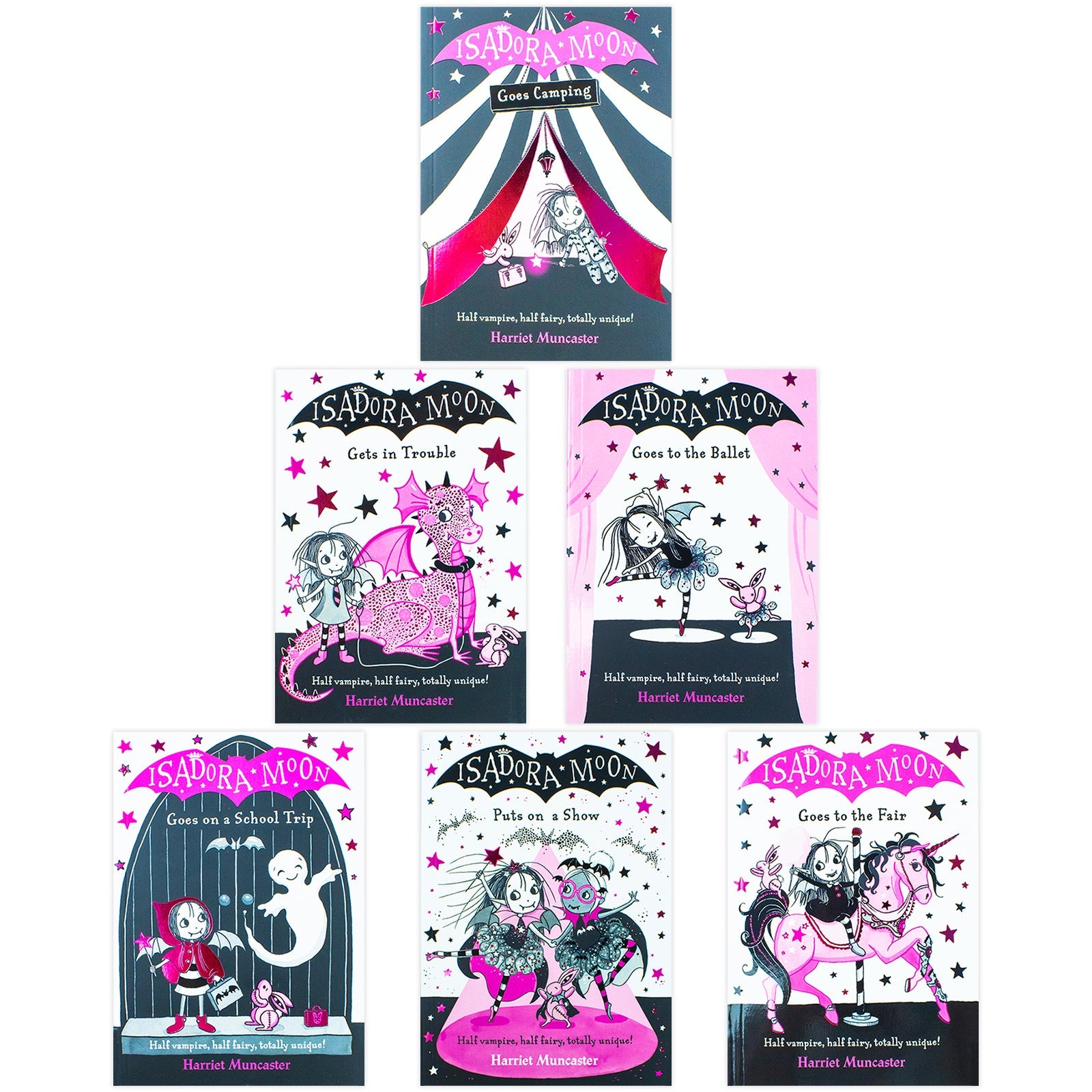 Harriet Muncaster Isadora Moon 7 Books New Series ( Goes on a School Trip, Puts on a  Show, Gets The Magic Pox, Goes Camping & More!)