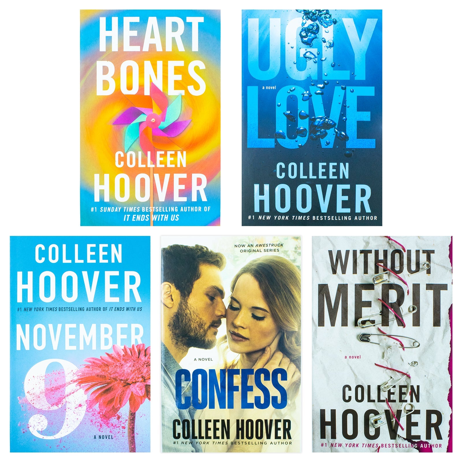 Colleen Hoover 5 Book Set ( Ugly Love, November 9, Confess, Without Merit, Heart Bones )