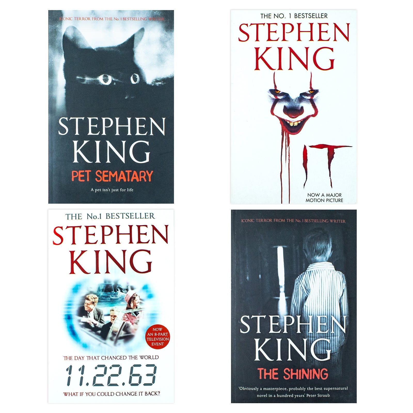 Explore the thrilling Stephen King Collection with 4 books including Pet Sematary, The Shining, It, and 11.22.63 for Young Adults