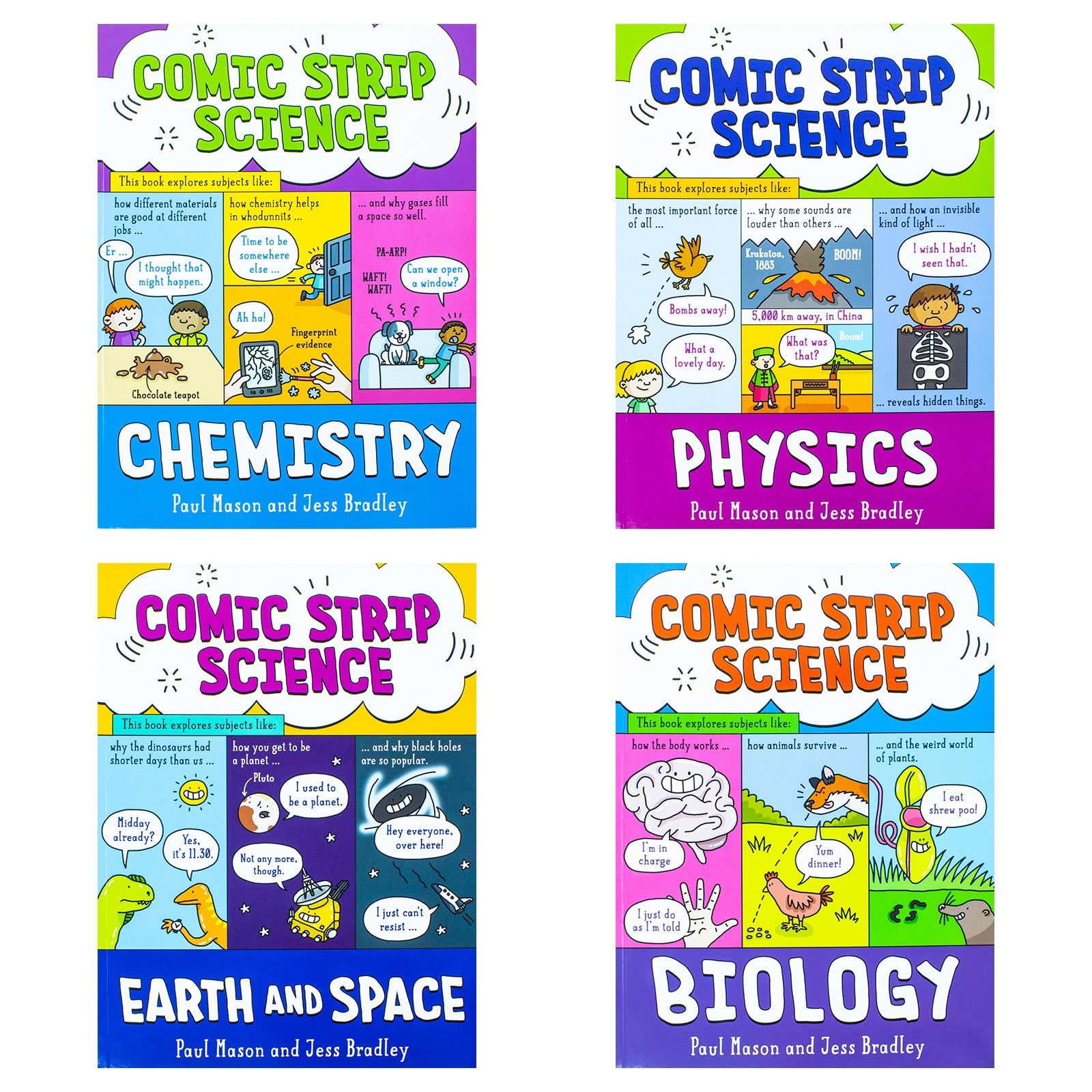 Comic Strip Science Series 4 Books Collection Set By Paul Mason - Fun Learning Experience for Ages 12 and Up in Biology, Physics, Earth Science & Chemistry