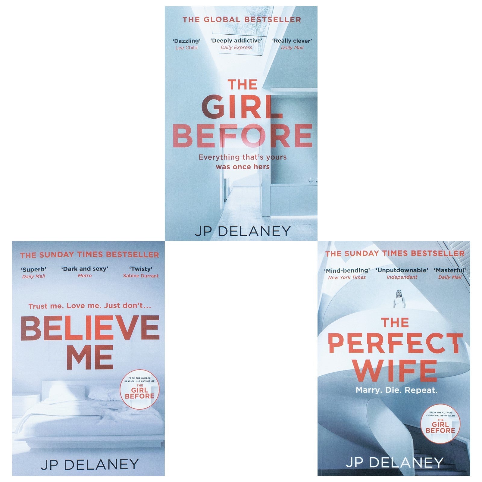 JP Delaney 3 Paperback Books Collection Set: The Girl Before, Believe Me & The Perfect Wife - Thrilling Fiction Novels for Mystery & Suspense Lovers