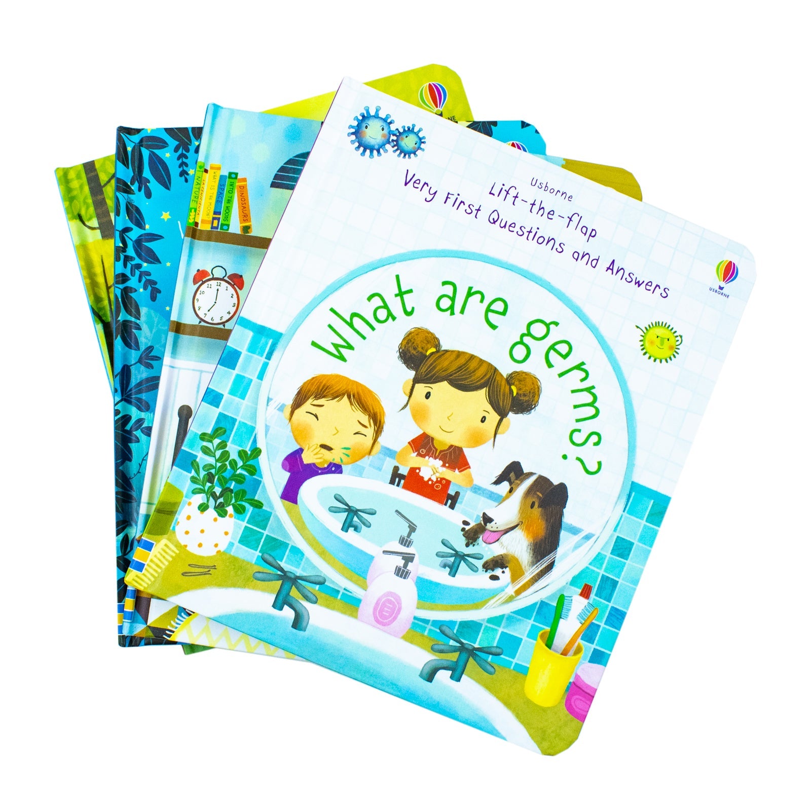 Usborne Lift the Flap Very First Questions & Answers 4 Book Set (What is Poo? What are Germs? What are Stars? Why Do I Have to Go to Bed?)