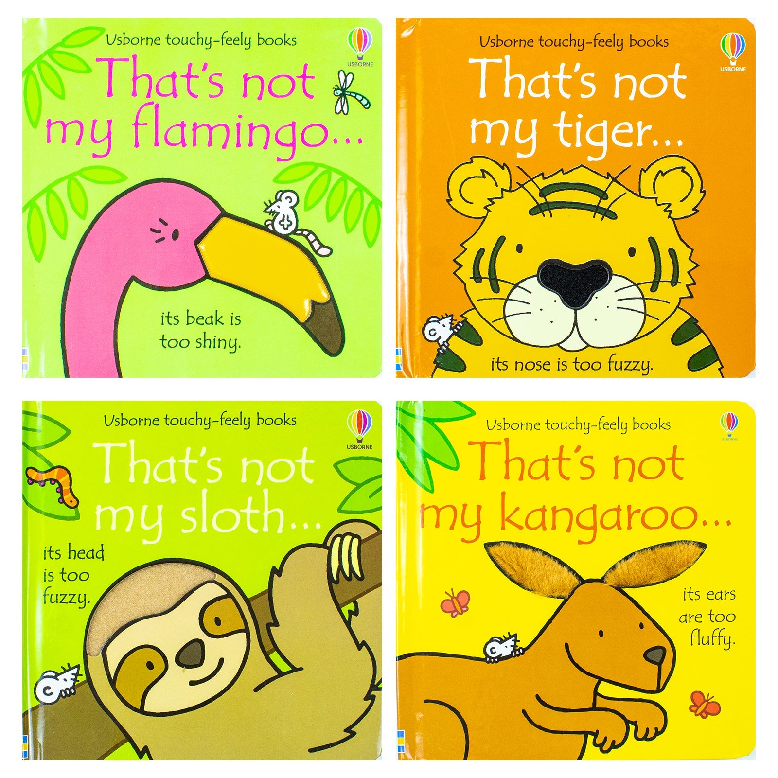 That's Not My 4 Books Collection Set by Fiona Watt & Rachel Wells (Flamingo, Sloth, Kangaroo & Tiger)