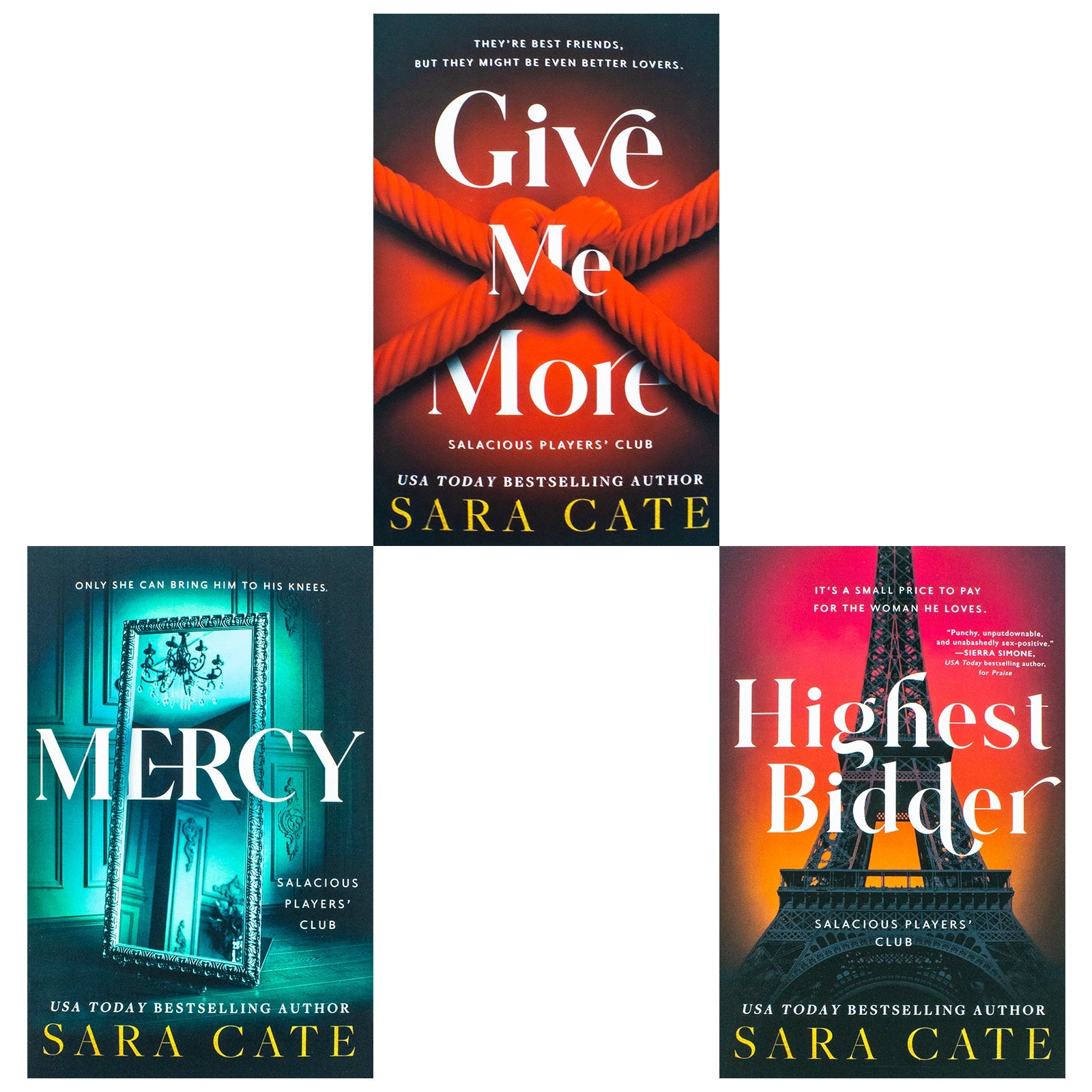 Salacious Players Club Series 3 Books Collection Set By Sara Cate (Give Me More, Mercy & Highest Bidder)