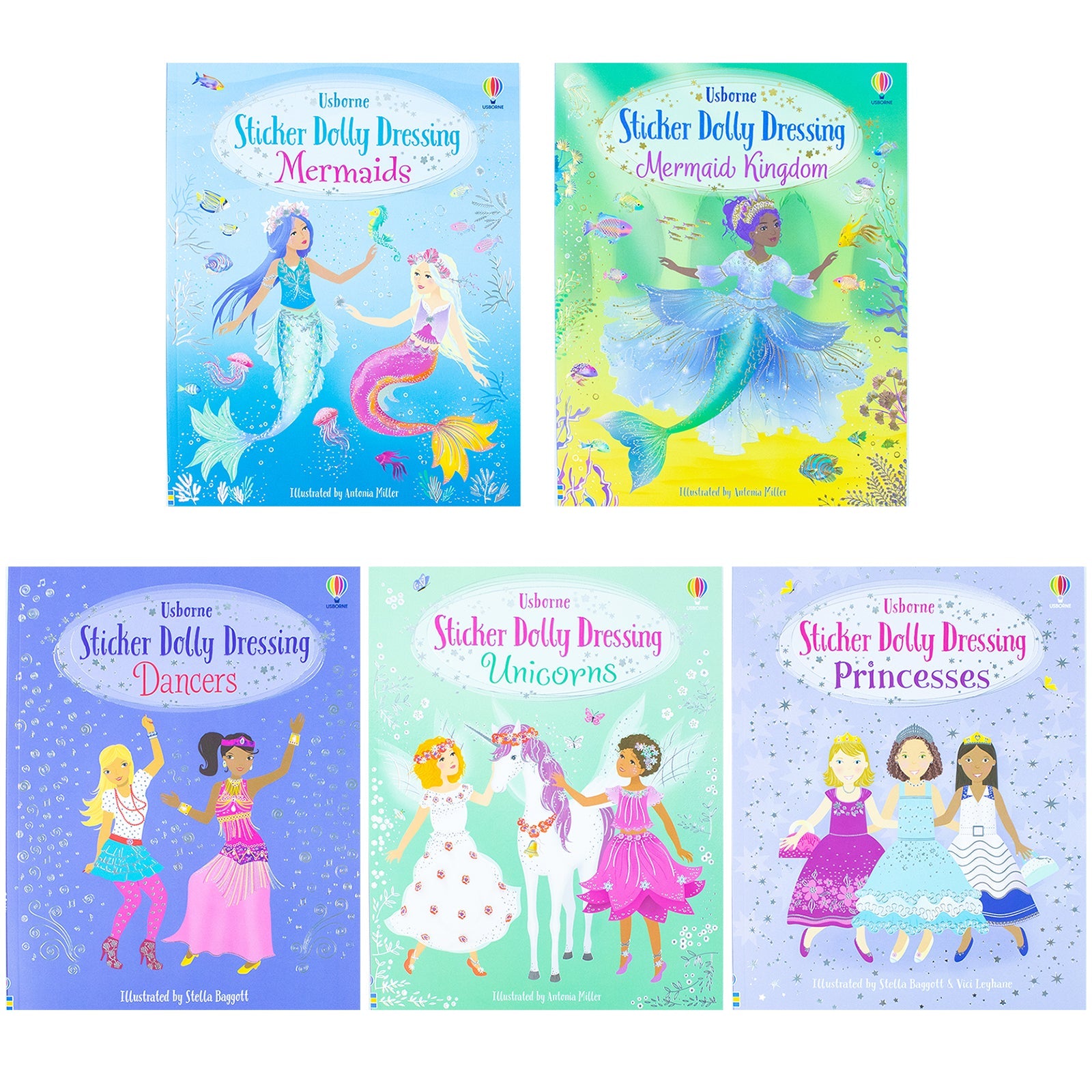 Usborne Sticker Dolly Dressing 5 Books Set Collection By Antonia Miller & Fiona Watt