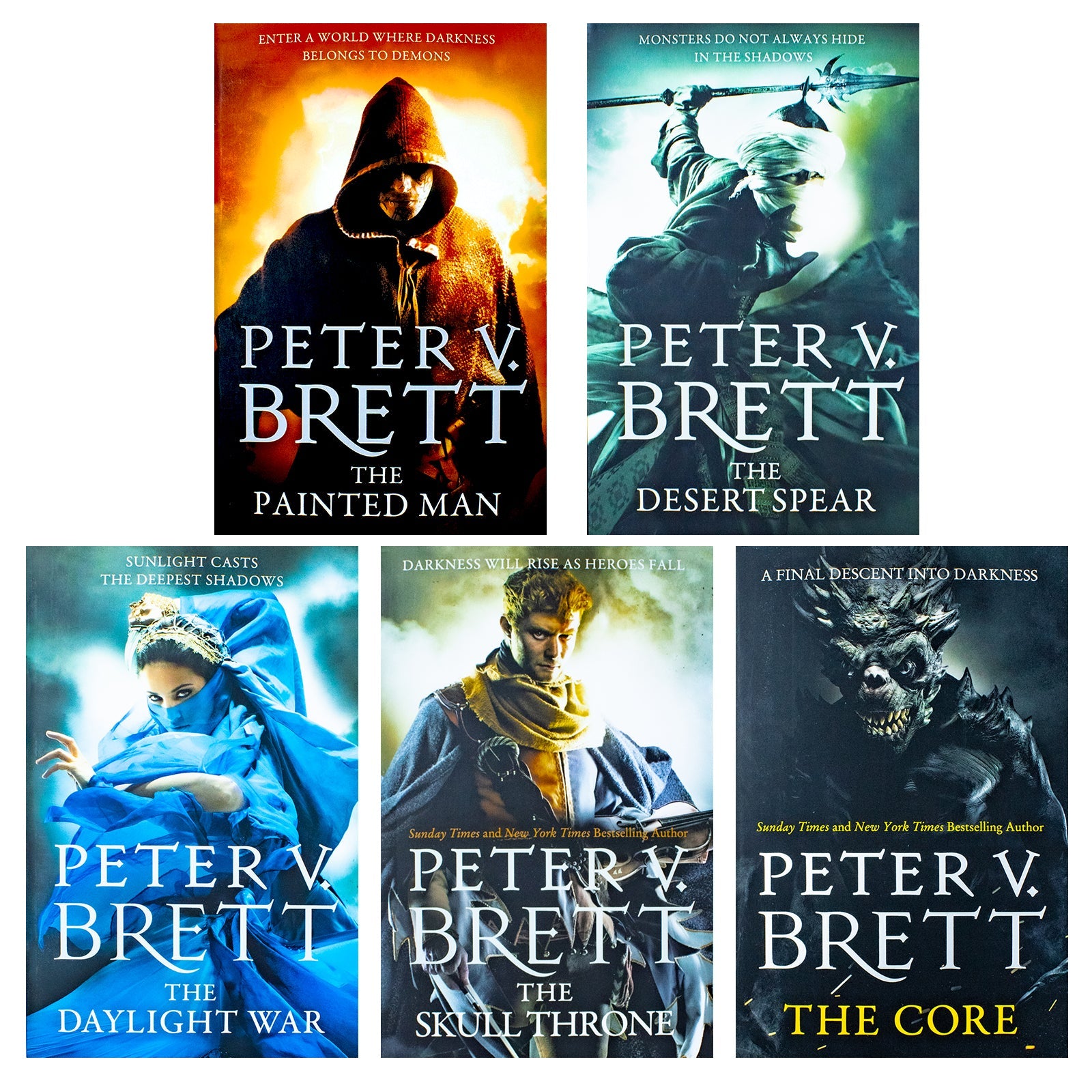 The Demon Cycle Series By Peter V. Brett Collection 5 Books Set The Painted Man, The Desert Spear, The Daylight War, The Skull Throne