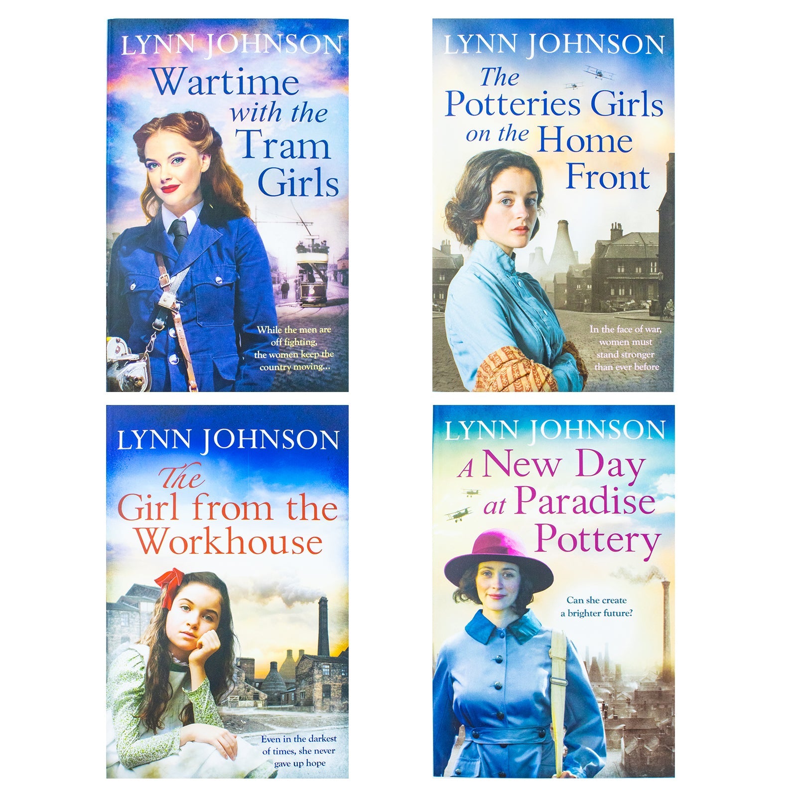 The Potteries Girls Collection 4 Books Set By Lynn Johnson (The Girl from the Workhouse, Wartime with the Tram Girls, The Potteries Girls on the Home Front & A New Day at Paradise Pottery)