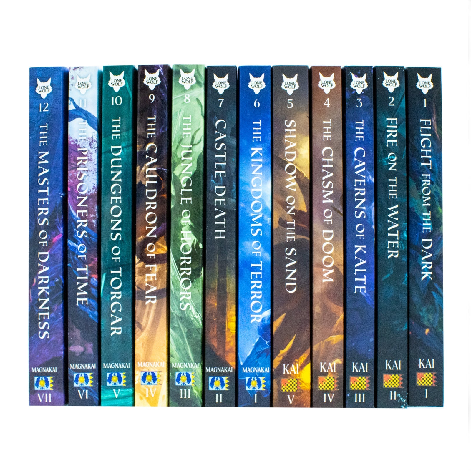 Lone Wolf Series Books 1-12 Collection Set By Joe Dever (Flight from the Dark, Fire on the Water, Caverns of Kalte, Chasm of Doom, Shadow on the Sand, The Kingdoms of Terror, Castle Death & More)