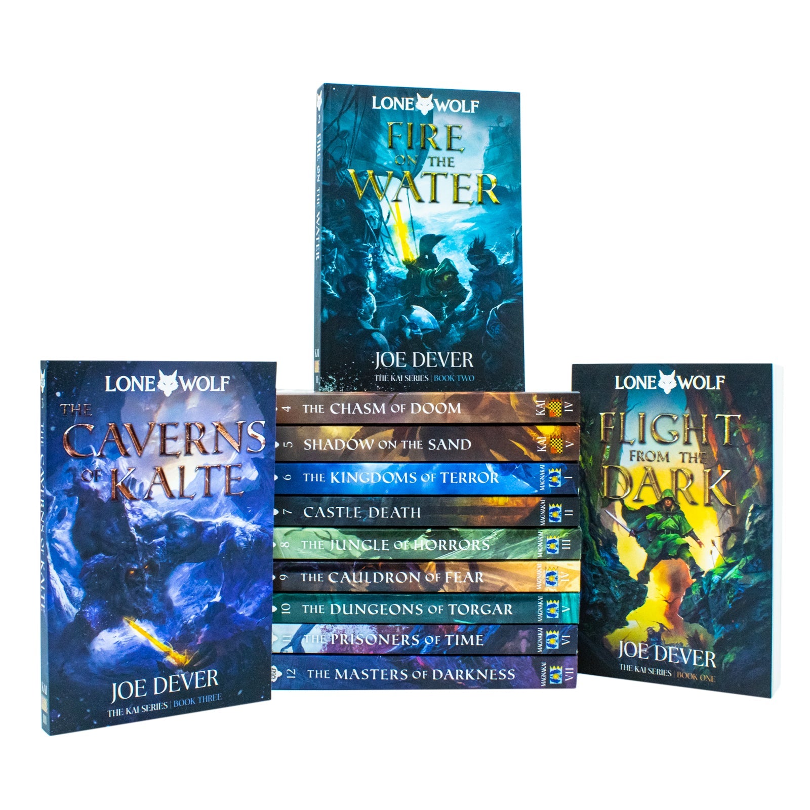 Lone Wolf Series Books 1-12 Collection Set By Joe Dever (Flight from the Dark, Fire on the Water, Caverns of Kalte, Chasm of Doom, Shadow on the Sand, The Kingdoms of Terror, Castle Death & More)