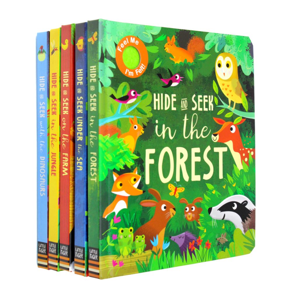 Hide and Seek Touch & Feel Lift the Flap 5 Books Collection Box Set (Forest, Sea, Farm Animals, Jungle & Dinosaurs)