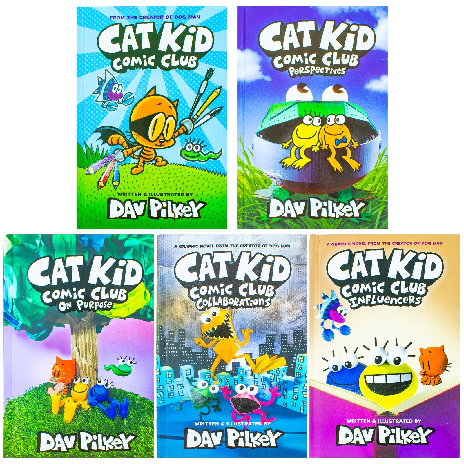 Cat Kid Comic Club Series Collection 5 Books Set By Dav Pilkey (Cat Kid Comic Club, Perspectives, On Purpose, Collaborations & Influencers)