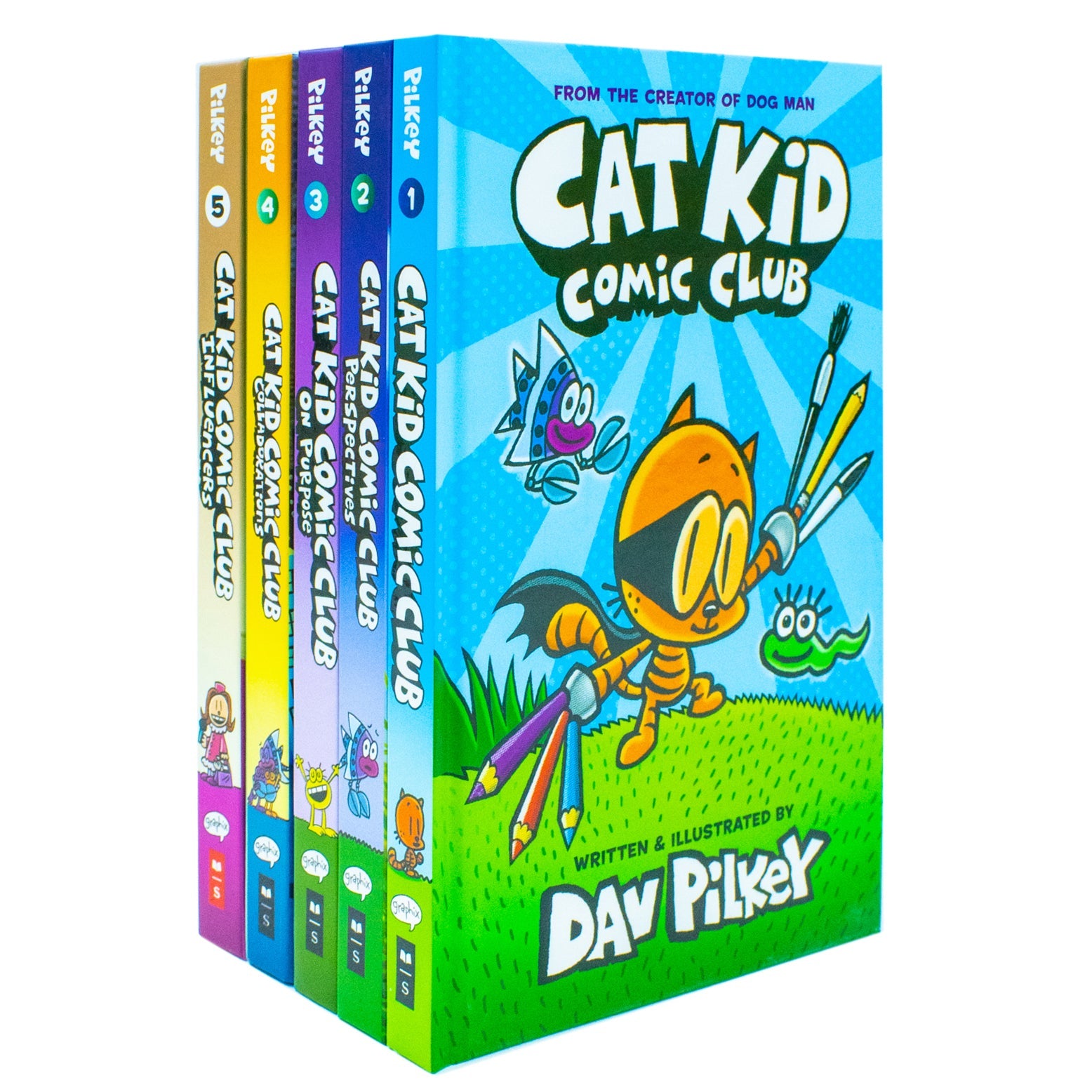 Cat Kid Comic Club Series Collection 5 Books Set By Dav Pilkey (Cat Kid Comic Club, Perspectives, On Purpose, Collaborations & Influencers)