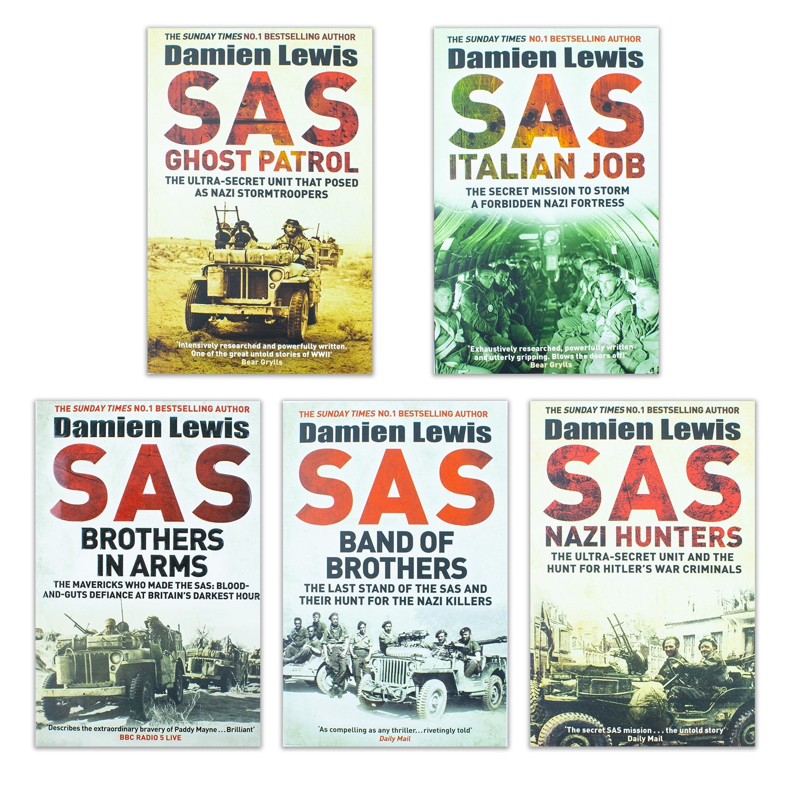 Damien Lewis SAS Collection 5 Books Set (Nazi Hunters, Italian Job, Band of Brothers, Band of Brothers, Brothers in Arms, Ghost Patrol)