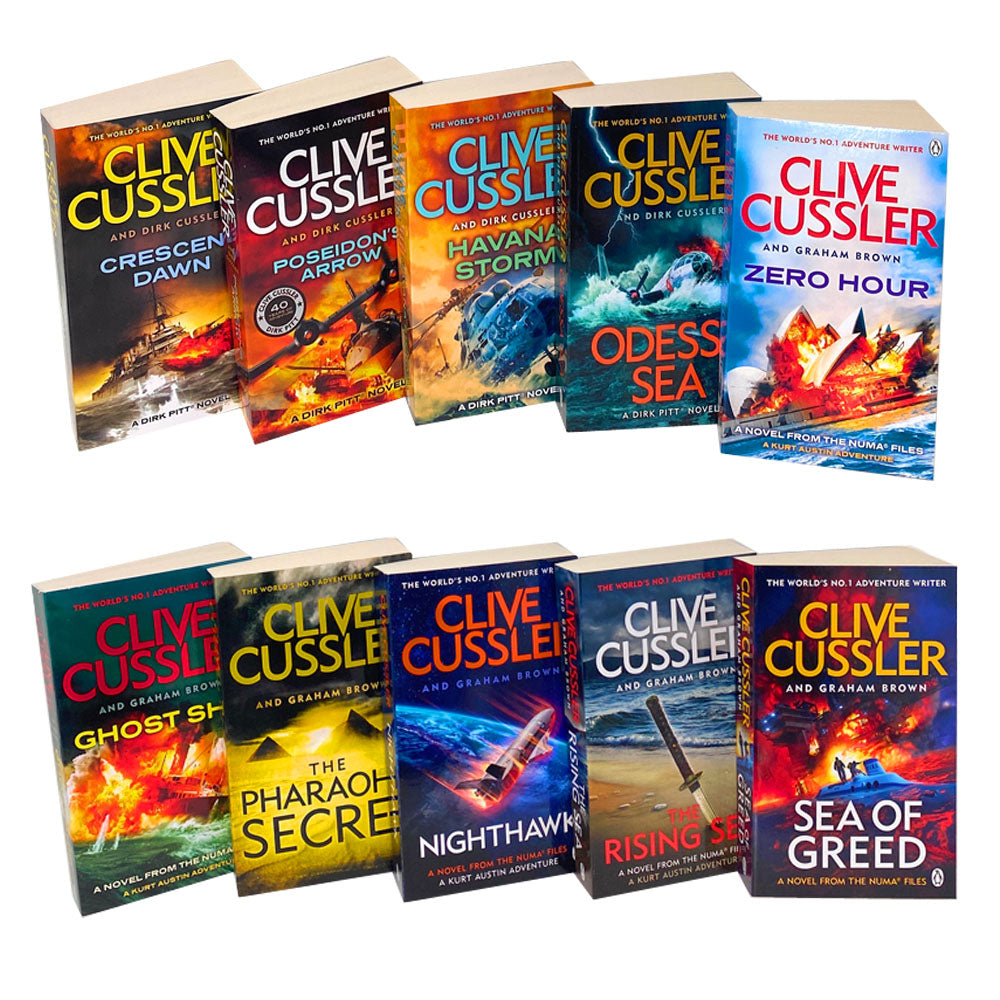 Clive Cussler 10 Book Set Collection Inc Poseidons Arrow, Crescent Dawn, Havana Storm...