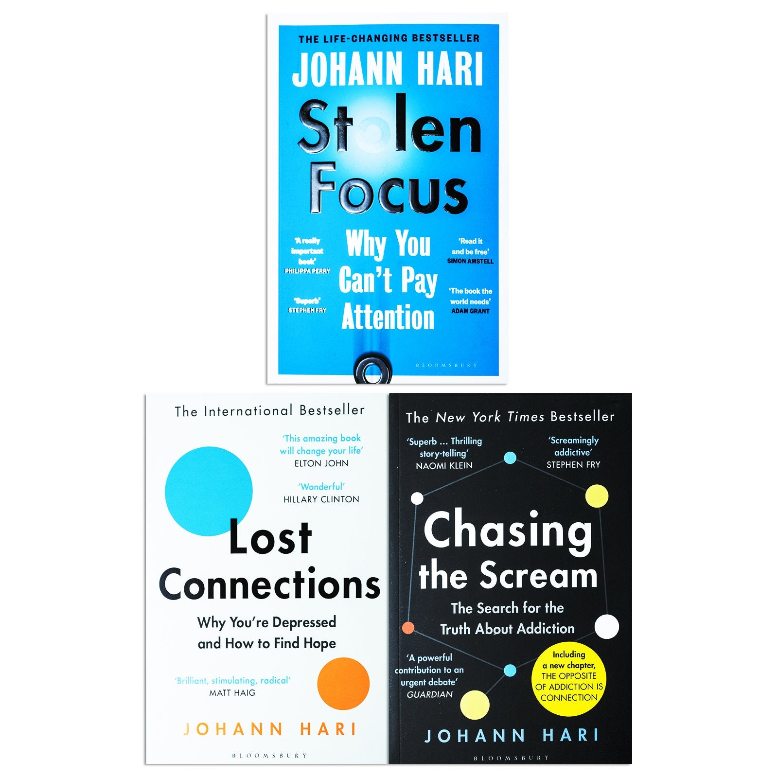 Johann Hari Collection 3 Books Set (Stolen Focus, Chasing the Scream, Lost Connections)