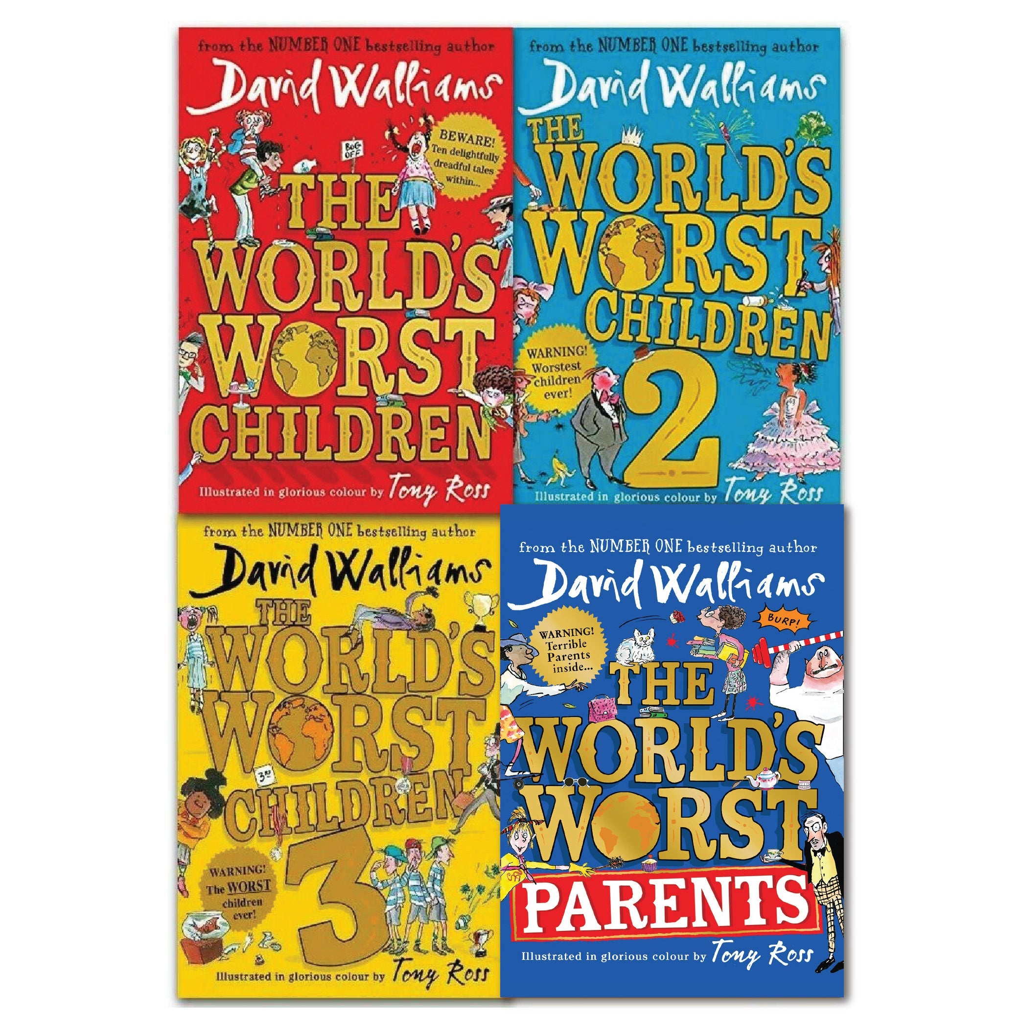 David Walliams Worlds Worst Children 4 Book Set Collection (Worst Parents, Worst Children)