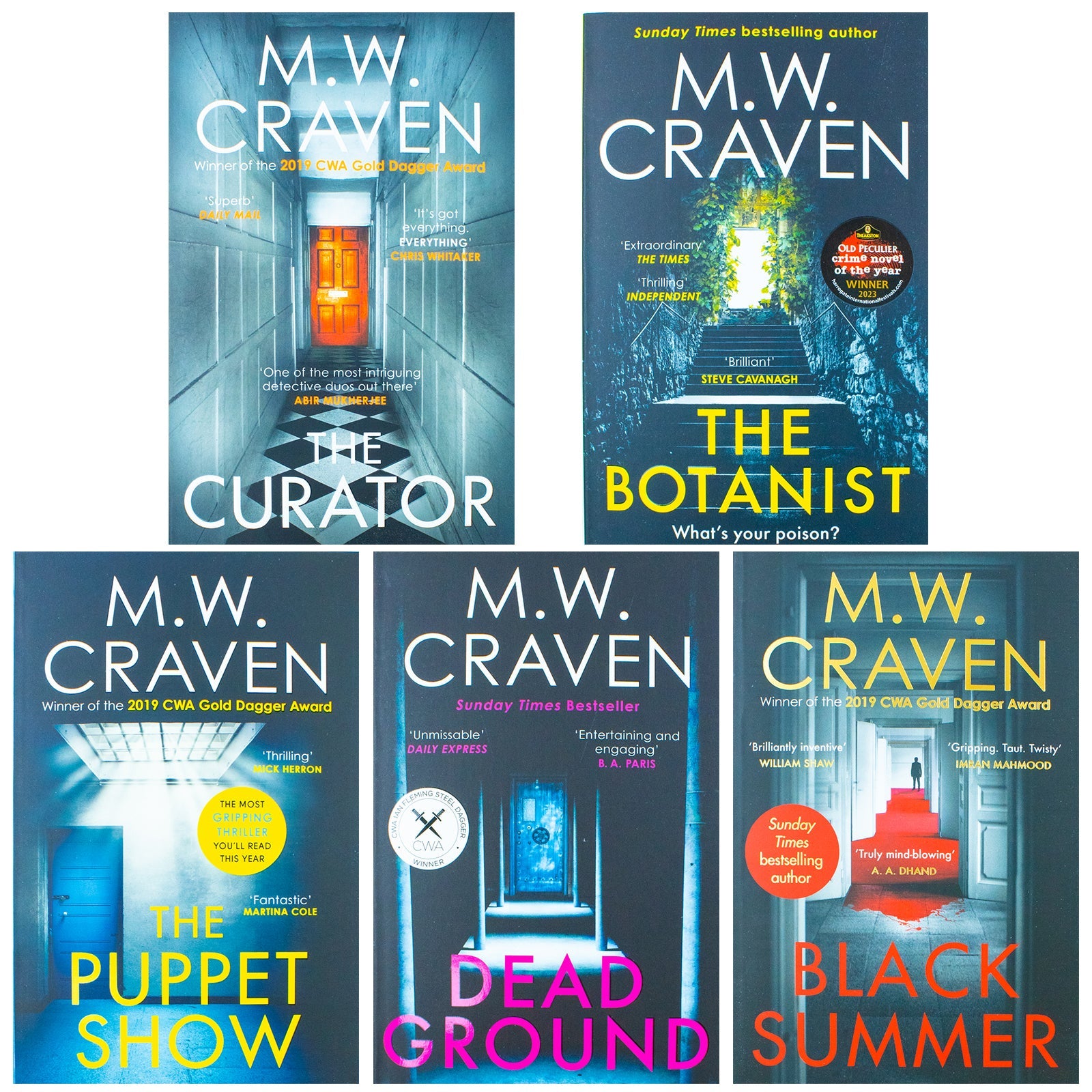 M. W. Craven 5 Book Set – The Curator, The Botanist, The Puppet Show, Dead Ground & Black Summer | Crime Thrillers, Mystery & Suspense Fiction Series