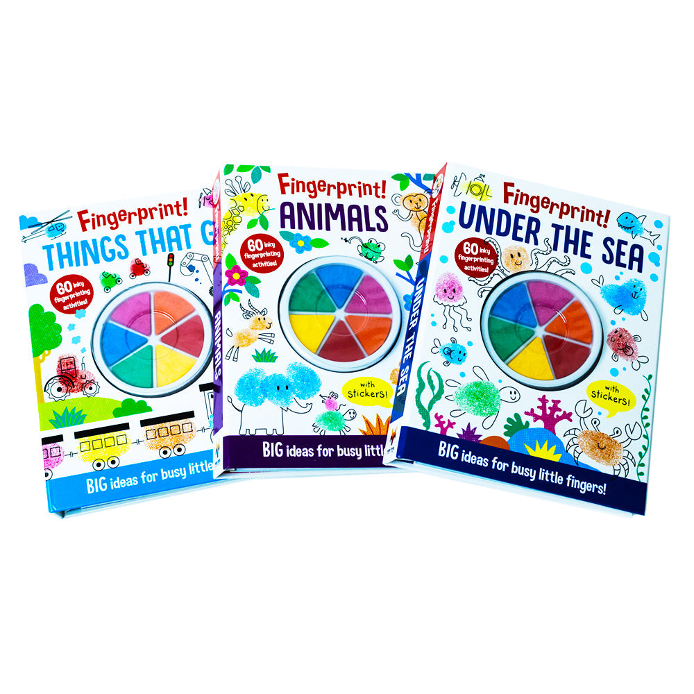 Fingerprint Doodle Activities 3 Books Set (Under The Sea, Animals & Things That Go)