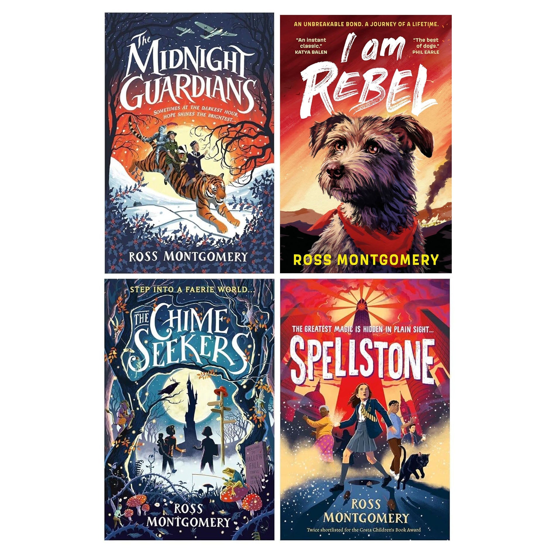 Ross Montgomery 4 Books Collection Set (The Midnight Guardians, The Chime Seekers, Spellstone & I am rebel)