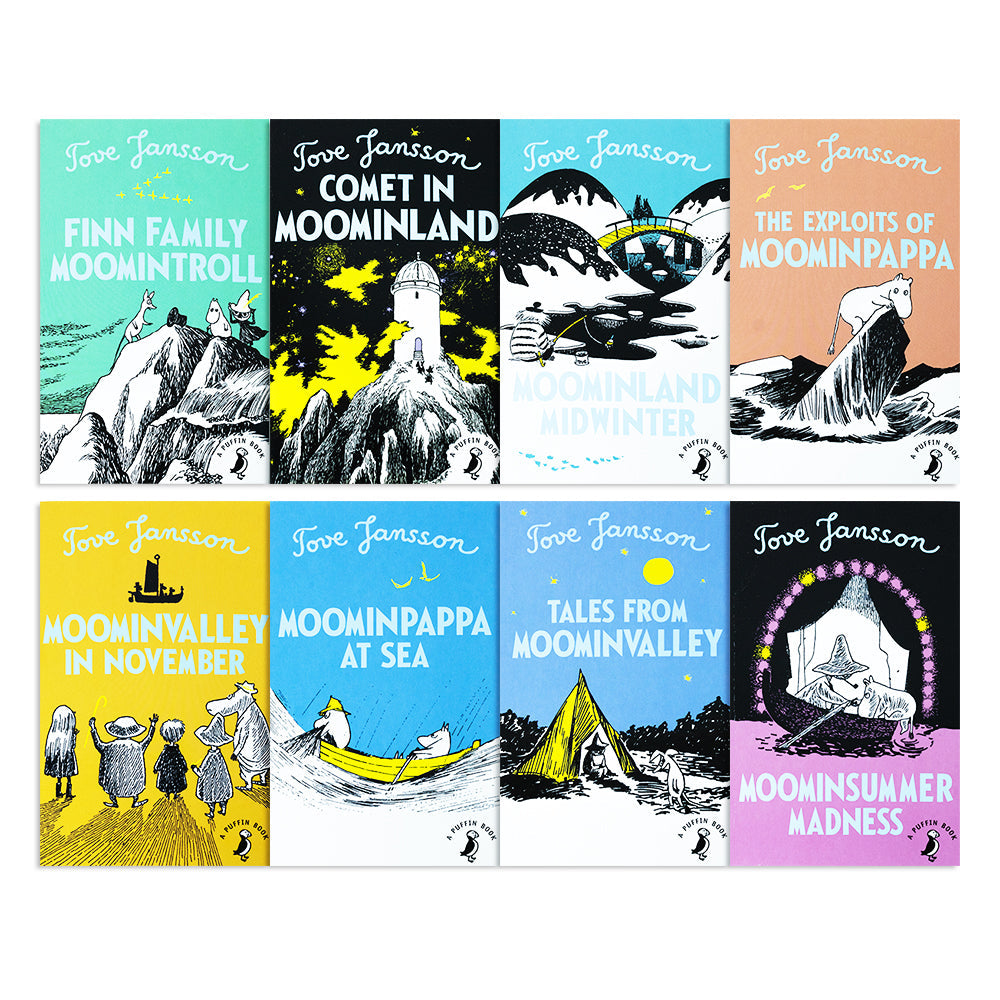 Tove Jansson Moomin Collection 8 Books Set (The Exploits of Moominpappa,Tales from Moominvalley,Moominvalley in November,Moominsummer Madness,Moominland Midwinter,Finn Family Moomintroll & More)