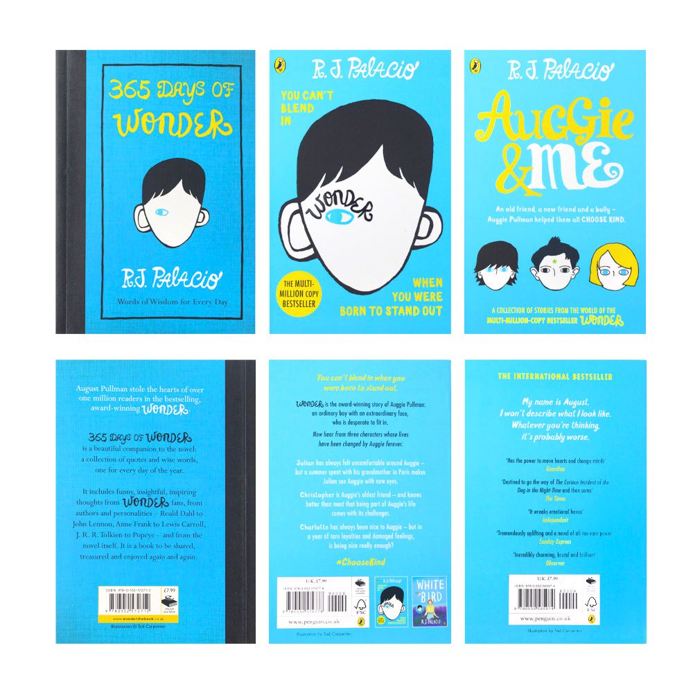 R J Palacio Collection 3 Books Set (Wonder, Auggie & Me, 365 Days of Wonder)