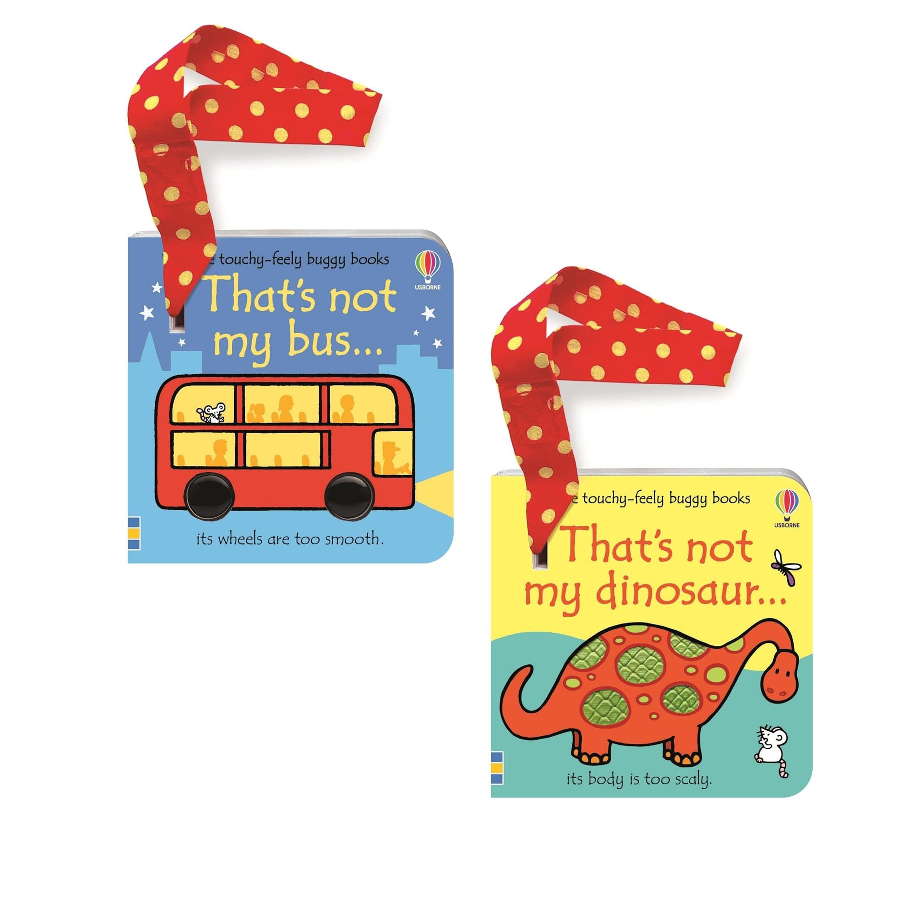 Usborne Touchy Feely That's Not My Dinosaur & That's Not My Bus 2 Buggy Books Set by Fiona Watt & Rachel Wells