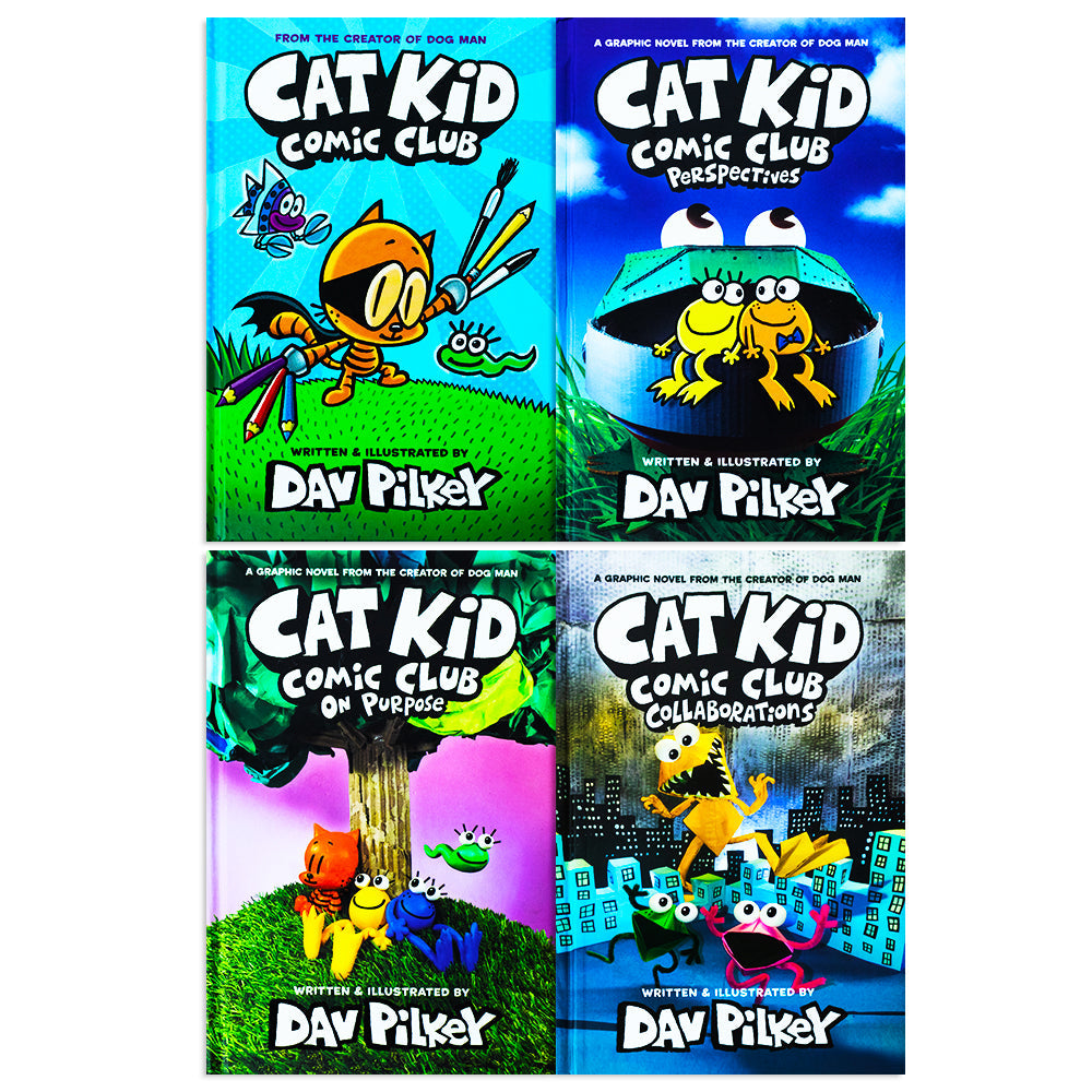 Cat Kid Comic Club Series Collection 4 Books Set By Dav Pilkey (Cat Kid Comic Club, Perspectives, On Purpose, Collaborations)