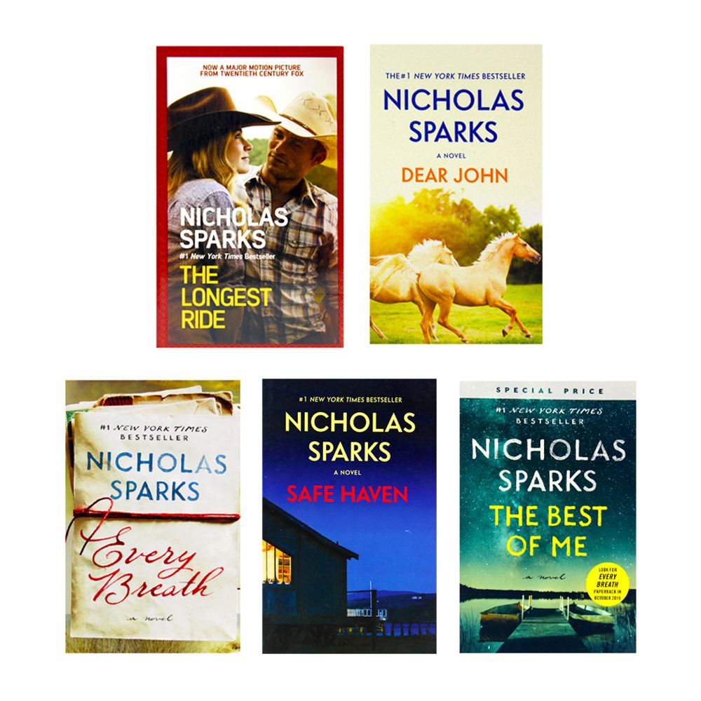 Nicholas Sparks 5 book set 3 ( The Longest Ride, Every Breath, Safe Haven, The Best of me, Dear John)