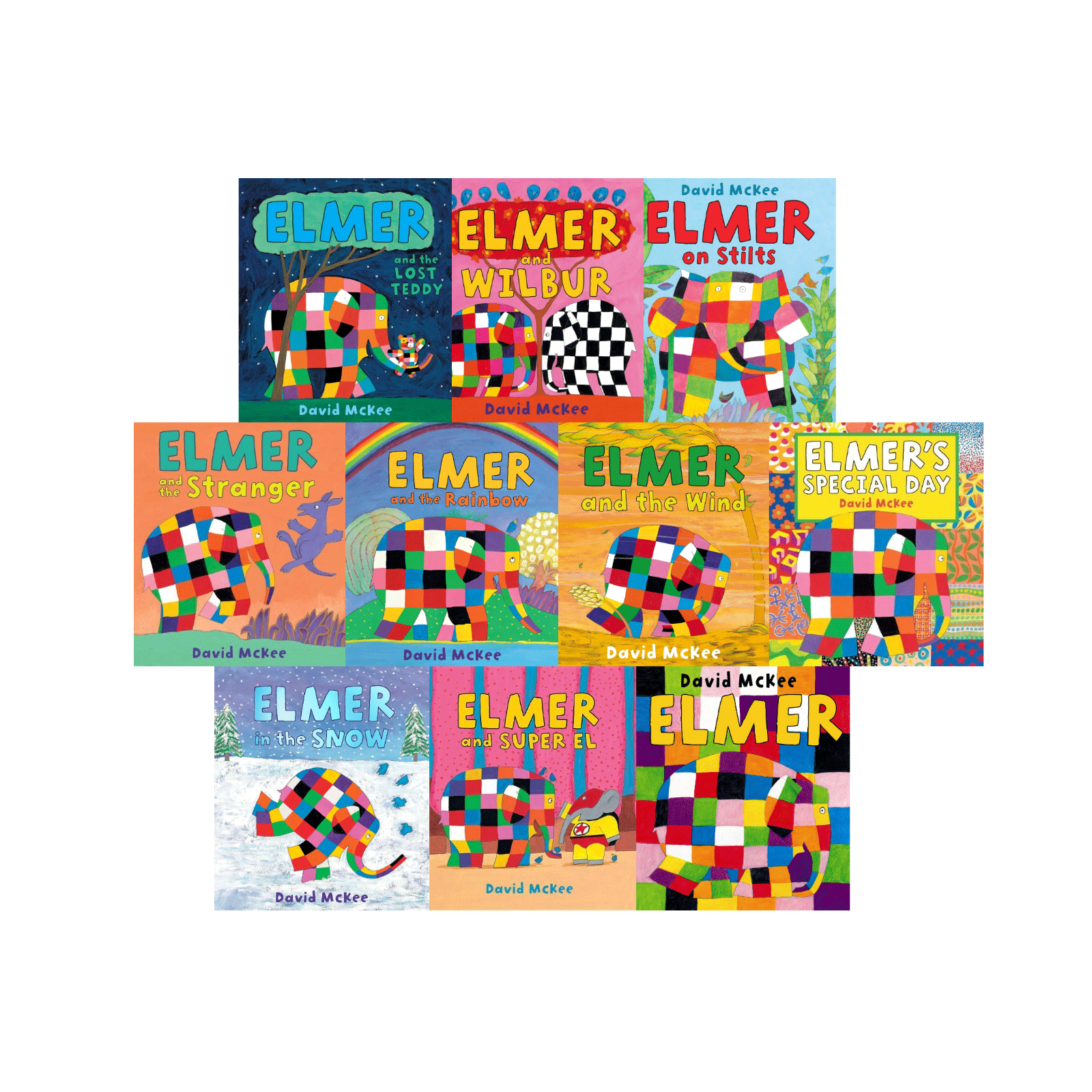 Elmer 10 books Set Collection Children Picture Flats illustrated Elephant David Mckee