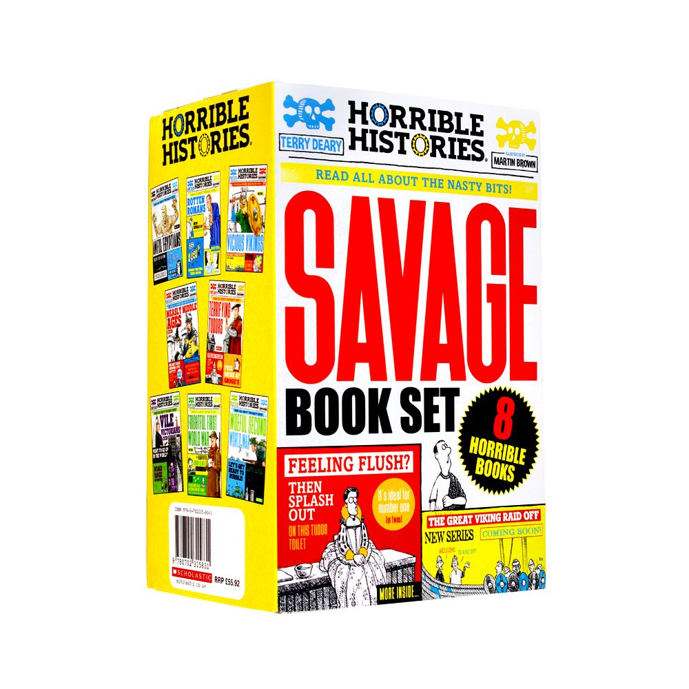 Horrible Histories Savage Collection 8 Books Set by Terry Deary – Fun and Educational Children's History Series with Humor and Adventure