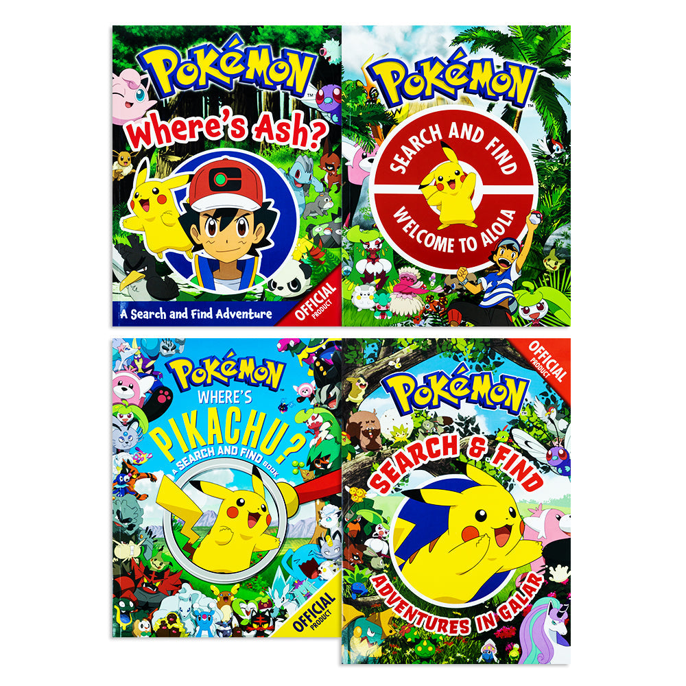 Pokemon Search and Find 4 Books Collection Set (Pokemon: Search and Find: Welcome to Alola, Pokemon: Wheres Pikachu?, Pokemon: Wheres Ash? & Pokemon: Adventures in Galar)