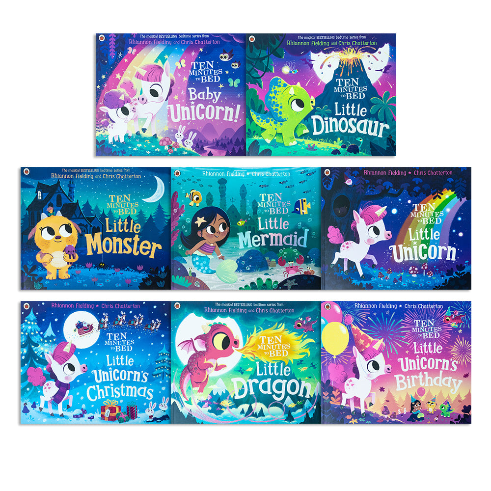 Ten Minutes to Bed Series 8  Books Collection Set By Rhiannon Fielding (Little Unicorn's Birthday,Little Mermaid,Dinosaur, Unicorn's Christmas, Monster, Little Unicorn, Baby Unicorn, Little Dragon)