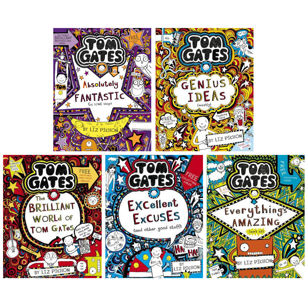 Tom Gates Series 1-5 Collection by Liz Pichon | Children's Humor & Adventure Book Set  Fun Fiction for Kids Ages 8+ Scholastic Paperback Bundle