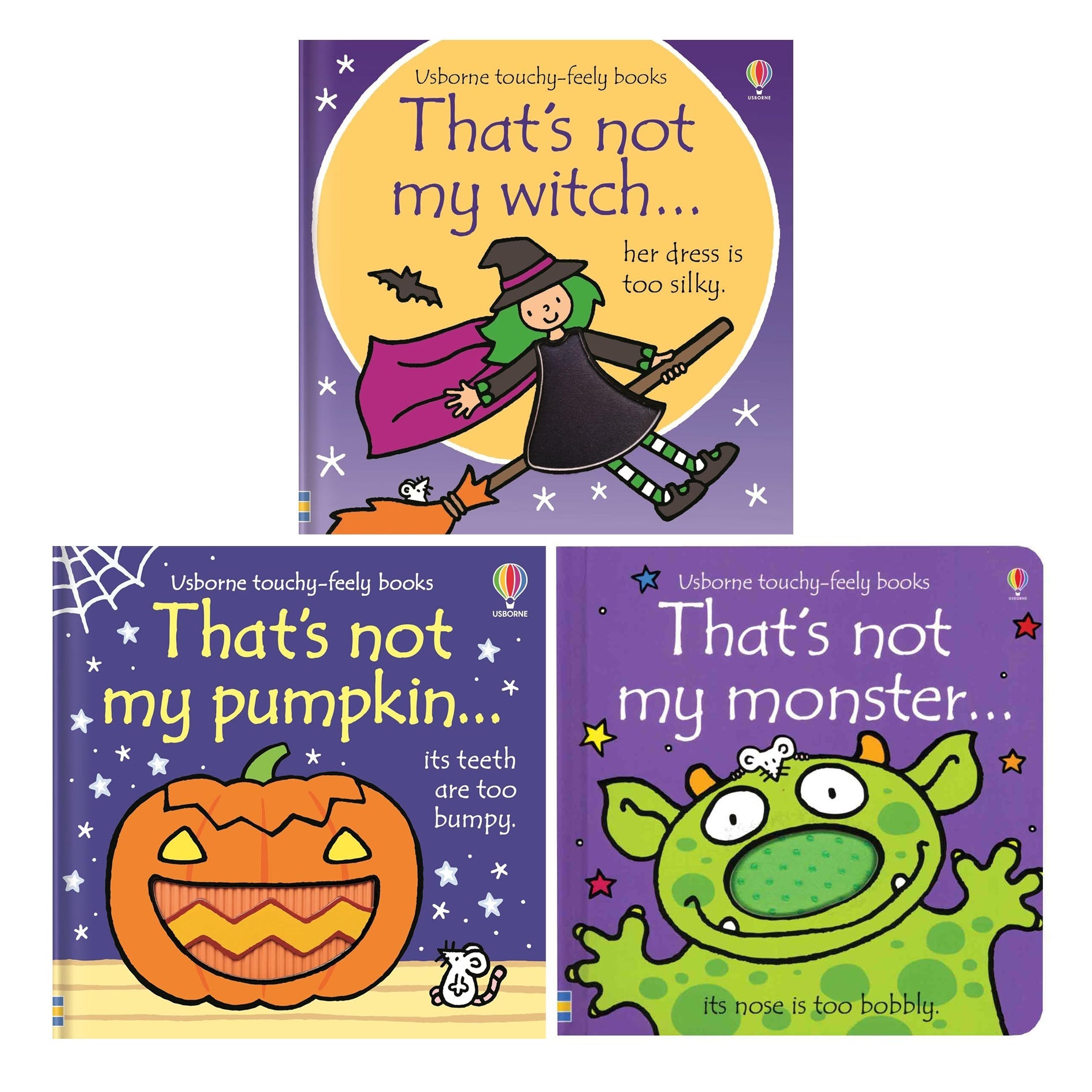 Halloween Baby Board Book Bundle Collection, That's Not My Pumpkin, Witch, and Monster, Perfect Touch-and-Feel Books for Babies and Toddlers